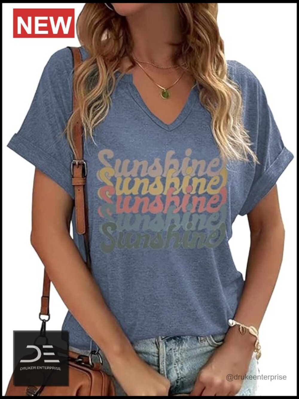 Funny Letter Print Graphic V-Neck Short Sleeve Tee Loose Fit Casual Holiday